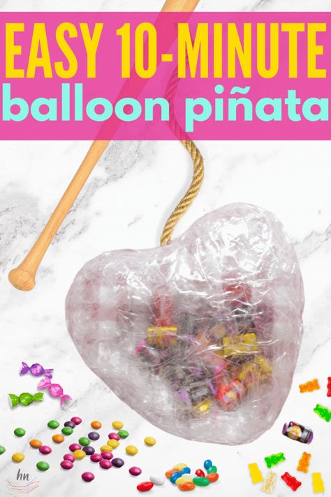 How to make a piñata with a ballon WITHOUT messy paper mache! You can make a DIY balloon pinata in just 10-minutes with simple supplies! #DIYpinata #balloonpinata #howtomakeapinatawithaballoon #easypinata #DIYparty #pinata How To Make A Piñata With A Balloon, Homemade Pinata How To Make, Alternative To Pinata, Diy Small Pinata, Pull String Pinata Diy, Balloon Pinata, Tissue Paper Fringe, Homemade Pinata, Diy Pinata