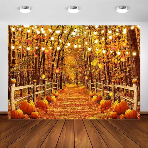 About this item $17.99 Size: 7x5ft Brand: Avezano Occasion: Halloween Product Dimensions: 84"L x 60" W [LARGE SIZE]: You will get 1 piece of 7x5ft (84 "W x 60 "H) backdrop that is large enough to hold multiple people for party decorations and photos. Easy to accessorize around with a balloon garland kit. [GREAT GIFT CHOICE]: This photo backdrop is an absolute must-have for party decorations and room decorations and makes a great gift for family and friends Harvest Party Decorations, Background Thanksgiving, Pumpkin Banner, Fall Backdrops, Photoshoot Backdrops, Holiday Portraits, Forest Backdrops, Backdrops For Photography, Photography Autumn