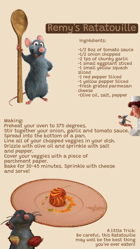 Disney Ratatouille Recipe Remys Ratatouille Adventure, Ratatouille Recipe Disney, Ratatouille Movie Night, Ratatouille Ingredients, Ratatouille Movie, Remy Ratatouille, Disney Ratatouille, Ratatouille Disney, Disney Kitchen Decor