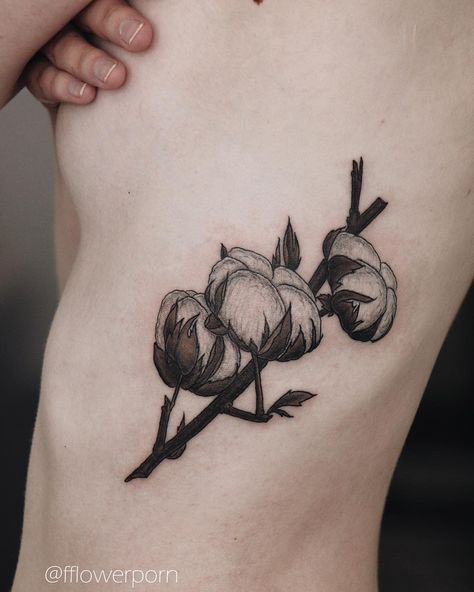 Anastasia Tattoo, Cotton Tattoo, Realistic Flower Tattoo, Candy Tattoo, Pretty Flower Tattoos, Related Tattoos, Floral Tattoo Shoulder, Floral Thigh Tattoos, Belly Tattoos