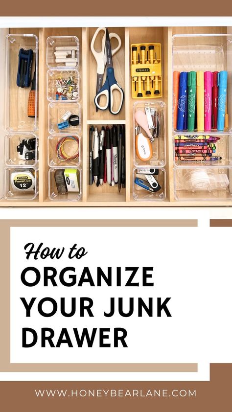 Learn from our seven-year journey of maintaining an organized kitchen, starting with the much-feared junk drawer. This post provides a comprehensive guide to sorting, decluttering and re-organizing your junk drawer - including tips on using wood inserts and modular boxes effectively. Organized Junk Drawer, Kitchen Junk Drawer Organization, Deep Drawer Organizer, Organize Junk Drawer, Junk Drawer Organizer, Junk Drawer Organization, Draw Organizer, Kitchen Junk Drawer, Deep Drawer Organization