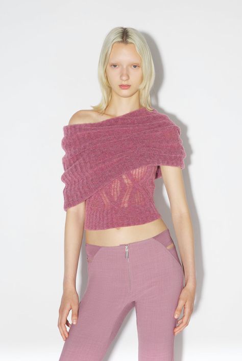 Jean Paul Gaultier - Jean Paul Gaultier | The Lilac Knit Top Y2k Knit Top, Jean Paul Gaultier Knitwear, Knit Fashion Runway, Runway Knitwear, Jean Paul Gaultier Top, Sequins Top Outfit, Goth Wardrobe, Carrie Bradshaw Outfits, Knit Sweater Outfit