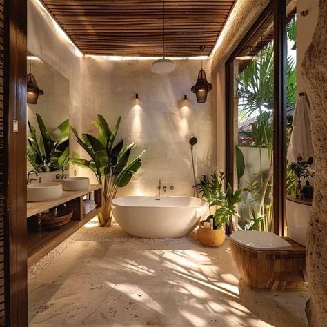 Villa Bathroom, Canggu Villa, Bali Jungle, Jungle Bathroom, Bali Luxury Villas, Ubud Villas, Bali Luxury, Spa Like Bathrooms, Luxury Bathtub