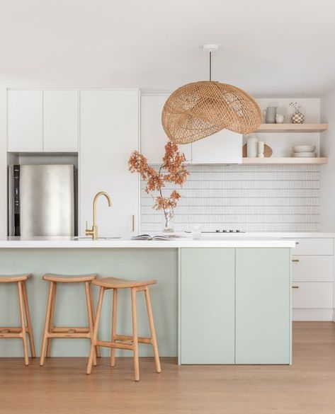 White And Timber Kitchen, Mint Green Decor, Pavilion House, Camden Park, Mint Kitchen, Coast Kitchen, Abi Interiors, Kitchen Boho, Timber Kitchen