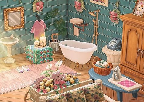 16k Likes, 52 Comments - Animal Crossing New Horizons (@happyyhorizons) on Instagram: “I want this as my bathroom now 🥺💗 Credit to @nikki.acnh” Animal Crossing Rooms, Animal Crossing Interior Design, Animal Crossing Interior, Minecraft Aesthetic House, Aesthetic Minecraft House, Aesthetic Minecraft, Minecraft Aesthetic, Dolores Umbridge, Acnh Inspiration