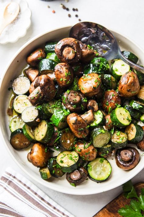 Pan Sautéed Zucchini and Mushrooms Sautéed Zucchini And Mushrooms, Zucchini Mushroom Recipes, Zucchini And Mushroom Recipes, Mushroom Zucchini Recipe, Zucchini And Mushrooms, Healthy Skillet Meals, Sautéed Zucchini, Zucchini Rounds, Slow Cooker Bbq Chicken