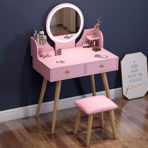 Princess Vanity, Art Deco Style Interior, Dresser Table, Mirror Stool, Pink Bedroom Decor, Dressing Table Design, Dressing Table Set, Dressing Area, Hallway Furniture