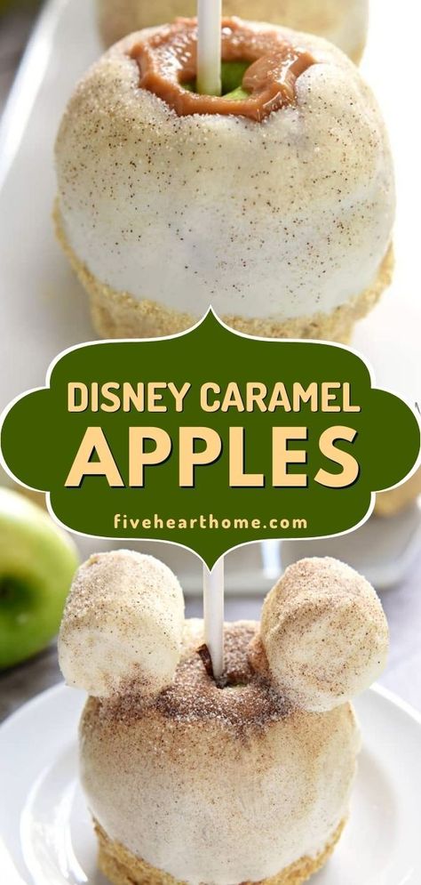 Celebrate the season with this easy dessert idea! This fall food recipe tastes just like apple pie. Dipped in white chocolate and sprinkled with cinnamon sugar, this copycat of Disney Caramel Apples is uncanny! Apple Food, Chewy Caramel, Thanksgiving Sweet Treats, Soft Caramel, Thanksgiving Food, Fall Dessert, Easy Thanksgiving, Thanksgiving Desserts, Chocolate Craving