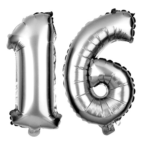 16th Birthday Party Balloons Numbers 1-6 MAKE YOUR PHOTOS STAND OUT: Whether you use these as props in your 16th birthday photos or as part of your backdrop or decorations, these will add extra excite Silver Birthday Party Decorations, Confetti Balloons Birthday, 16 Number, Balloon Numbers, Sweet 16 Party Decorations, Princess Balloons, 16 Balloons, Sweet 16 Decorations, 21st Birthday Decorations