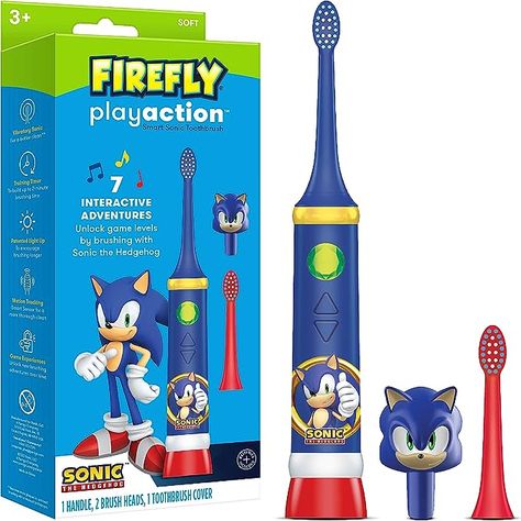 About this item
INCLUDES: This Sonic the Hedgehog Play Action Smart Sonic Kids Toothbrush set includes 1 power toothbrush handle, 2 brush heads and one toothbrush cover; transform the toothbrushing experience with lights, music, sound effects, games and more
SONIC THE HEDGEHOG POWER BRUSH: Make brushing fun with this interactive Sonic the Hedgehog kids toothbrush kit; help your little one blast away plaque, helping to prevent gum disease and tooth decay Toothbrush Cover, Power Toothbrush, Brush Teeth Kids, Sonic Birthday, Sonic Electric Toothbrush, Tongue Cleaner, Sonic Toothbrush, Waterproof Speaker, Smart Kids