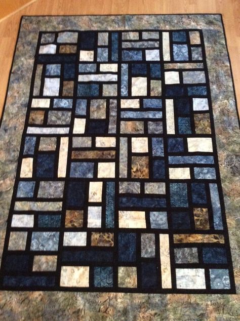 County Lines Lap/Throw Quilt Made With Batik Fabrics - 60 inches x 80 inches - Ready To Ship Solid Fabric Quilts, Owl Quilts, Half Square Triangle Quilts Pattern, Owl Quilt, Crumb Quilt, Stained Glass Quilt, Batik Quilts, Quilt Care, Baby Quilt Patterns