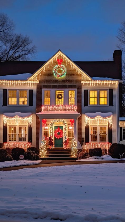 Christmas Lights On House Exterior, Christmas House Exterior, Christmas Exterior, Exterior Christmas Lights, Colored Christmas Lights, Winter House Exterior, Outdoor Decoration Ideas, Outdoor Christmas Decoration Ideas, Christmas House Lights