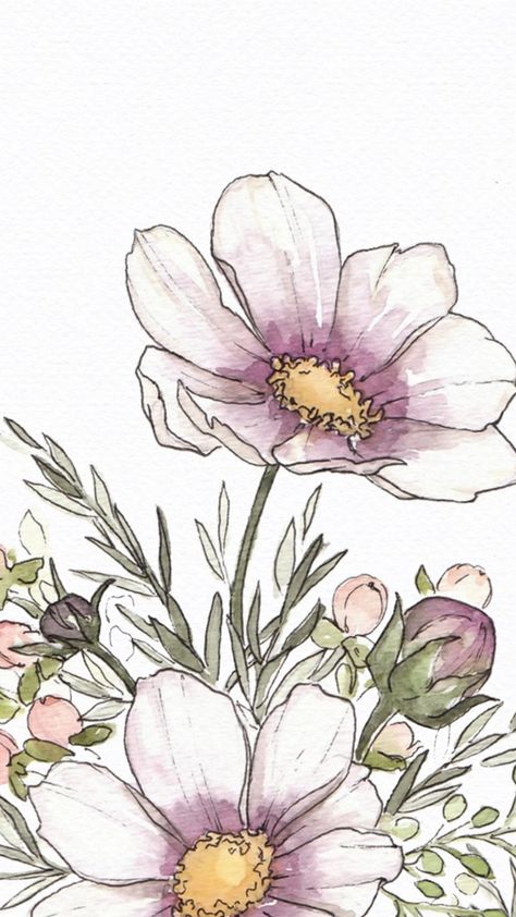 Watercolour And Pen Flowers, Pen And Watercolor Flowers, Pen Flower Drawing, Watercolor And Ink Illustration, Express Emotions, The Language Of Flowers, Flower Art Drawing, Flower Sketches, Floral Drawing