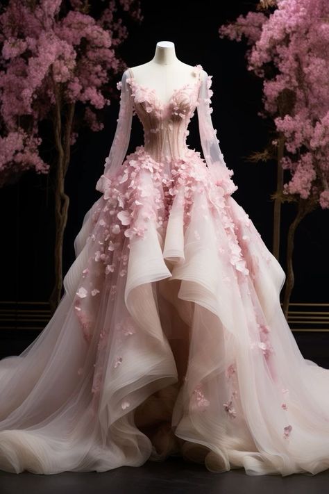 Enchanted Forest Dress Prom, Pink Fantasy Outfit, Wedding Dresses Pink, Forest Dress, Fairytale Gown, Prom Dress Inspo, Dreamy Gowns, Senior Prom Dresses, Nature Dress