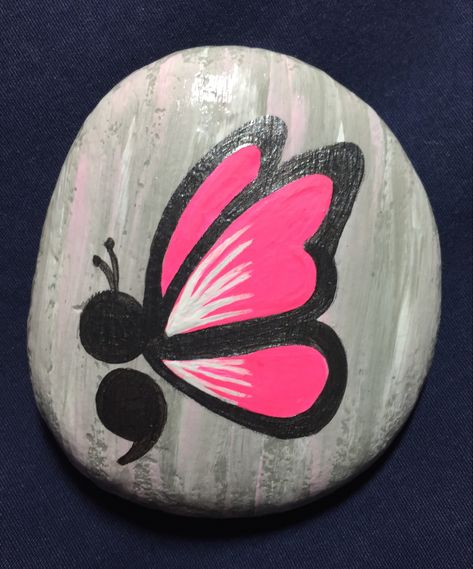 Painted Rocks With Butterflies, Rock Steps, Semi Colon, Happy Stones, Craft Day, Butterfly Painting, Kindness Rocks, Rock Painting Designs, Painting Designs