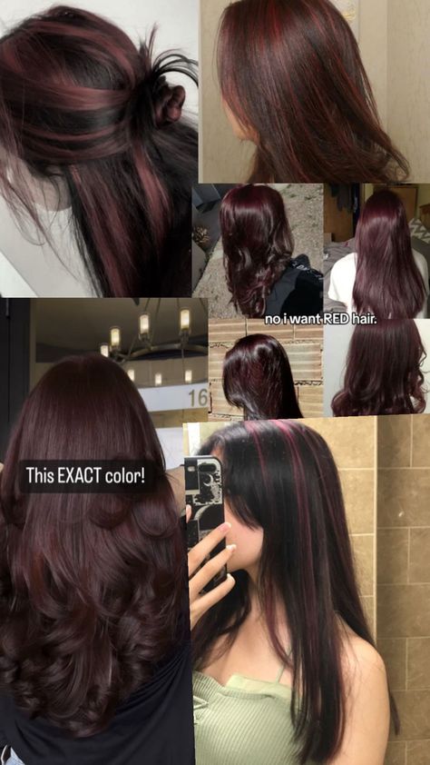 ℭ𝔥𝔢𝔯𝔯𝔶 𝔠𝔬𝔩𝔞 Long Hair Color Ideas, Cherry Cola Hair Color, Pelo Color Vino, Hair Color For Morena, Hair Color Swatches, Cherry Hair Colors, Soft Balayage, Red Hair Inspo, Wine Hair