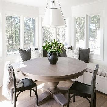 L Shaped Window Seat Design Ideas Casa Rock, Round Oak Dining Table, Nook Bench, Nook Table, Breakfast Nooks, Big Breakfast, Wooden Dining Chairs, Banquette Seating, Dining Nook