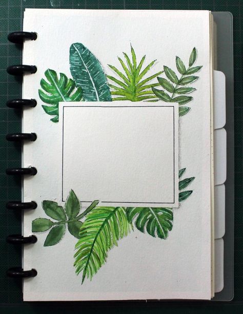 Bullet journal June or July setup. Disc binder bujo watercolor tropical leaves Art Supply Box, Kunstjournal Inspiration, Doodle Art Journals, Smart Art, Bullet Journal Themes, 수채화 그림, Bullet Journal Writing, Bullet Journal Art, Journal Themes