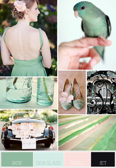 Pretty colors. Mint Palette, Wedding Color Scheme, Blush Cream, Color Decor, Jade Color, Color Pallete, Green Things, White Bridal Bouquet, Wedding Palette