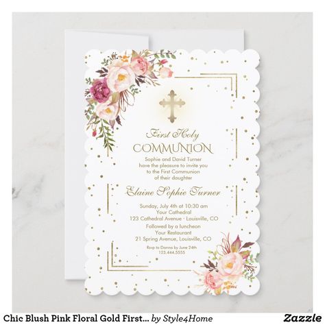 Recuerdos Primera Comunion Ideas, Confirmation Invitations, Girls Communion Dresses, Holy Communion Invitations, First Communion Invitations, Floral Cards Design, Glitter Frame, Communion Invitations, Floral Rosa