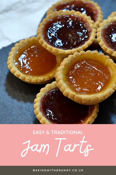 Easy and delicious, little jam tarts. With homemade shortcrust pastry, and yummy sticky jam. The perfect sweet treat. What To Make With Shortcrust Pastry, Jam Tarts Recipe Baking, Jam Tarts Recipe Simple, Jam Tarts Recipe, Apple Cinnamon Jam, Cooking Crafts, Easy Jam, Tartlets Recipe, Tin Recipes