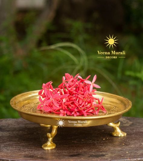 Pooja Flower Plate Brass Brass Plates For Pooja, Brass Plates, Gold Plates, Door Hanging Decorations, Shiva Linga, Buddha Face, Tall Lamps, Hanging Decorations, Brass Table