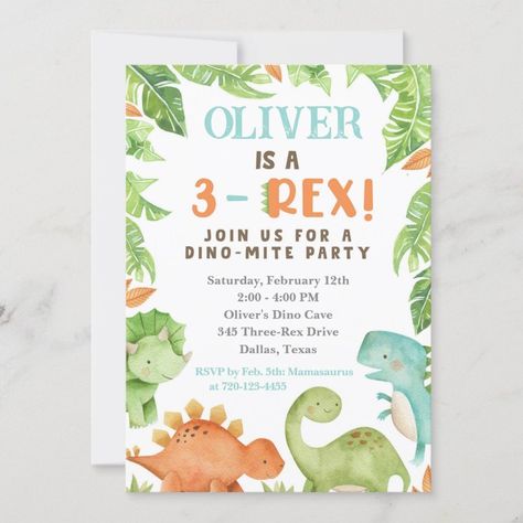 3-Rex Birthday Invitation, Dino 3rd Birthday Invit Invitation Zazzle Three Rex Invitation, 3 Rex Birthday, Dinosaur 3rd Birthday, Dino Birthday Invitations, 3rd Birthday Invitation, Dinosaur Invitation, 80th Birthday Invitations, Dinosaur Invitations, Dinosaur Birthday Invitations