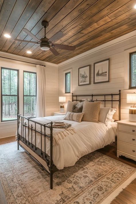 Rustic-chic bedroom. Shiplap ceiling with white iron bed frame.

Welcome to the latest trend in home design that combines both style and functionality seamlessly - modern farmhouse sleeping spaces with sliding barn doors! This rustic-chic decor has taken the interior design world by storm, promising a unique blend of snug comfort and stylized appeal. You definitely won't be disappointed!…

Read more: https://tastyinteriors.com/generated-post-73-modern-farmhouse-sleeping-spaces-sliding-barn-doors/ White Iron Bed Frame, Bedroom Ideas Loft, Cathedral Ceiling Bedroom, White Iron Bed, Modern Farmhouse Bedroom Master Suite, Bedroom Shiplap, White Room Decor Bedroom, Japandi Home Office, Sloped Ceiling Bedroom