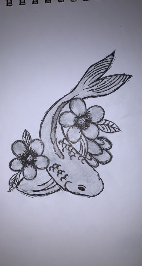 Water Flower Drawing, Water Flowers Drawing, Fish Drawings Easy, Drawing Ideas Koi Fish, 2 Koi Fish Drawing, Blob Fish Drawing, Koi Fish Drawing Simple, Fish Art Drawing, Flower Fish Drawing