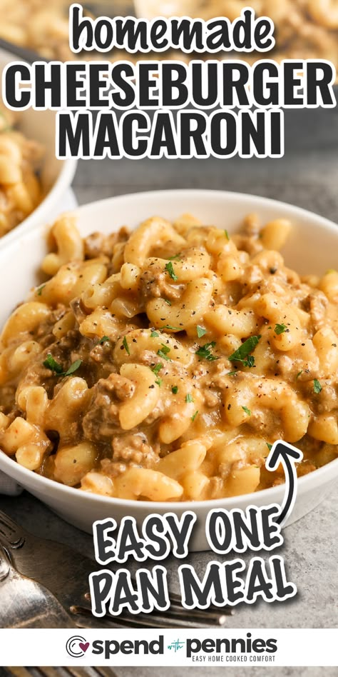 Homemade Cheeseburger Macaroni, Elbow Macaroni Recipes, Cheeseburger Macaroni, Beef Macaroni, Homemade Cheeseburgers, Macaroni Recipes, Homemade Hamburger, Velveeta Cheese, Homemade Hamburgers