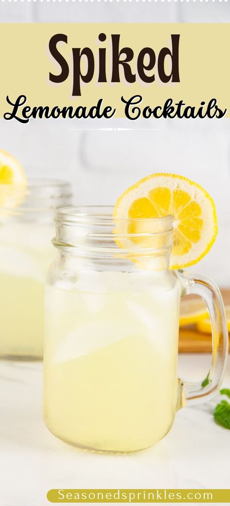 Spiked Lemonade Recipe For A Crowd, Alcohol Lemonade Drinks, Country Time Lemonade Alcohol, Lemonade Alcohol Drinks Recipes, Yellow Alcoholic Drinks For A Party, Yellow Themed Alcoholic Drinks, Spiked Lemonade For A Crowd, Lemon Alcholic Drink, Lemonade Mixed Drinks Alcohol