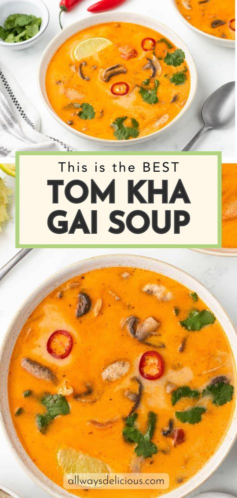 Tom Kha Gai, a classic Thai soup, brings warmth and comfort. Imagine creamy coconut milk mingling with a gentle chili kick, tender chicken, and meaty mushrooms. The aromatic blend of galangal, lemongrass, and makrut lime leaves transports you to a soothing haven. It’s proof that simplicity, crafted with care, can be the most satisfying escape. Instant Pot Tom Kha Gai Soup, Spicy Tom Kha Soup, Comfort Asian Food, Tom Kha Kai Soup, Crockpot Tom Kha Soup, Chicken Tom Kha Soup, Tom Kha Soup Vegetarian, Easy Tom Kha Soup, Tom Ka Soup Recipe