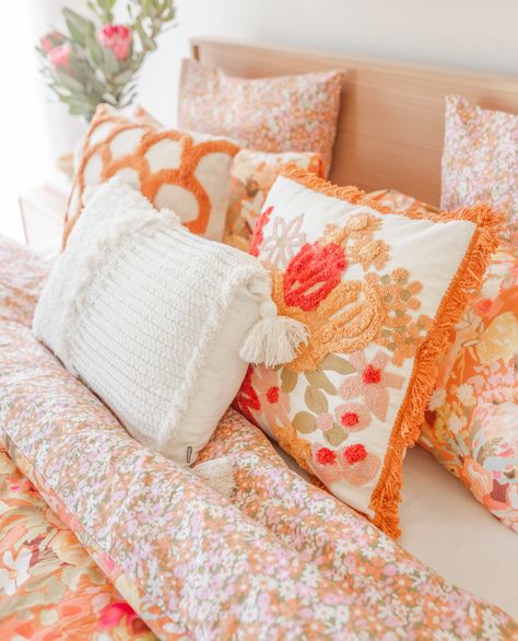 @meishaclaire styles our crowd favourite Phoebe! Nothing better than peaches and cream in bed 🤭⁠ ⁠ Tap to shop!⁠ ⁠ #kasaustralia Peach Bedding Bedroom Designs, Peach Bedding, Colorful Bedroom Decor, 2025 Trends, Curated Decor, Peaches And Cream, Coastal Bedroom, Perfect Bedroom, Room Inspiration Bedroom