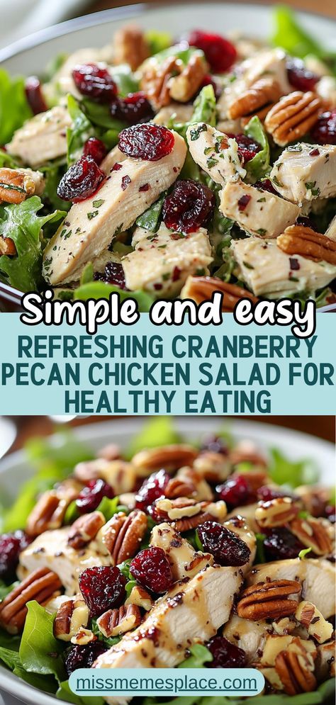 Dive into this delicious Cranberry Pecan Chicken Salad Recipe that combines tender chicken, crunchy pecans, and sweet-tart cranberries for a refreshing meal. Packed with protein and healthy fats, this salad is perfect for a light lunch or dinner. Enjoy it on its own, in a wrap, or as a sandwich filling. With ingredients like Greek yogurt for creaminess and honey for natural sweetness, this salad is both nutritious and satisfying. Ideal for potlucks or picnics Healthy Cranberry Chicken Salad, Chicken Salads For Lunch, Waldorf Salad Recipe Chicken, Chicken Fruit Salad Recipe, Cranberry Pecan Chicken Salad Recipe, Baked Chicken For Salads, Lifewithjanet.com Recipes, Pregnancy Salad Recipes, Chicken Cranberry Pecan Salad