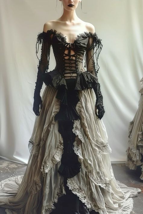 Gothic Couture Gown, Tattered Black Dress, Historical Gothic Fashion, Gothic Fantasy Clothing, Dark Ethereal Clothing, Gothic Gala Dress, Dark Gothic Dress, Gothic Fashion Show, Gothic Haute Couture