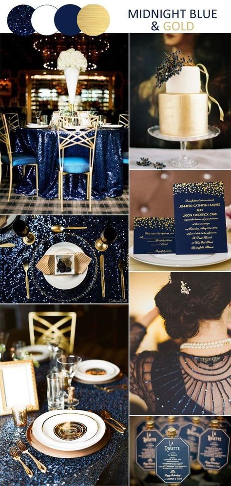 Midnight blue party decor for special events / sweet sixteen / wedding Midnight Blue And Gold, Midnight Blue Wedding, Debut Theme, Blue And Gold Wedding, Wedding Color Scheme, Wedding Color Palettes, Debut Ideas, Starry Night Wedding, Prom Themes