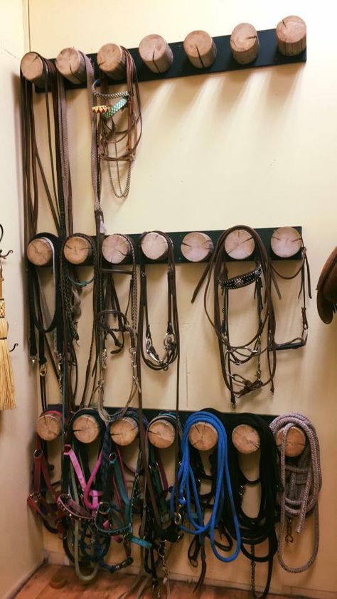 Barn Hacks Equine Studies Aesthetic, Saddle Organization, Tack Shed Ideas Design, Tack Closet Ideas, Small Horse Tack Room Ideas, Horse Set Up, Saddle Storage Ideas, Tack Room Inspiration, Tack And Feed Room Ideas