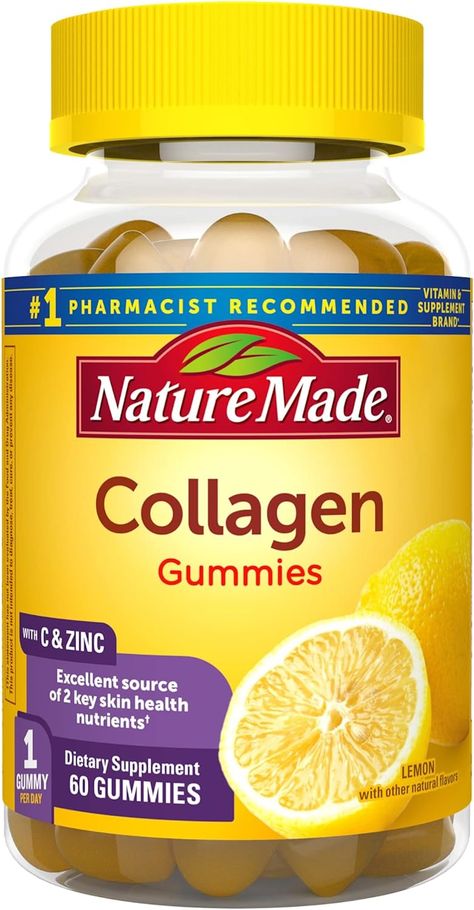 Nature Made Collagen Gummies with Vitamin C, Zinc and Biotin, Hydrolyzed Collagen Peptides Supplement for Healthy Skin Support, 60 Gummies, 60 Day Supply Healthy Skin Supplements, Collagen Gummies, Health Benefits Of Collagen, Nature Made Vitamins, Collagen Protein Powder, Skin Supplements, Vitamin C And Zinc, Collagen Benefits, Gummy Vitamins