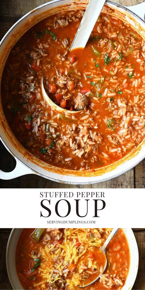 Stuffed Pepper Soup Stuffed Pepper Soup Keto, Stuffed Red Pepper Soup, Soups In Dutch Oven, Tomato Bell Pepper Soup, Soups For 2 People, Stuffed Pepper Soup Stovetop, Fall Soups And Stews Crock Pot, Stuffed Bell Peppers Soup, Stuffed Peppers Soup