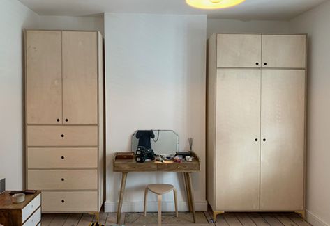 Birch Ply Wardrobe, Free Standing Wardrobe Ideas, Ply Wardrobes, Diy Wardrobes, Standing Wardrobe, Chalet Ideas, Alcove Wardrobe, Free Standing Wardrobe, Bedroom Colour