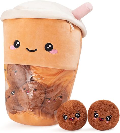 Super Cute Plushies】-- A bag of soft boba tea plushies, sooo cute! There are 6 plush dolls in each cute boba tea cup pillow, rich and vivid colors, no one can resist the charm of this plush toy. 【High-Quality Material】-- Unique boba tea cup shaped plush pillow design. Stretch super soft fabric, filled with soft down cotton. Not afraid of stretching, not afraid of squeezing, smooth and comfortable to the touch, skin-friendly and fluffy. Plushie Packaging, Cartoon Bubbles, Bubble Milk Tea, Tea Design, Popular Toys, Sleep Pillow, Boba Tea, Kids Pillows, Plush Pillow