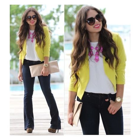 pink statement necklace found on Polyvore Daniela Ramirez, Pink Statement Necklace, Casual Work Outfits, Work Looks, Lovely Dresses, Neon Yellow, Passion For Fashion, Beautiful Outfits, Plus Size Fashion