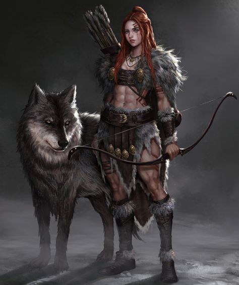 Dnd Beastmaster, Girl Archer, Viking Female, Pathfinder Rpg Characters, Female Viking, Barbarian Woman, Archer Characters, Viking Character, Mythical Creatures Fantasy