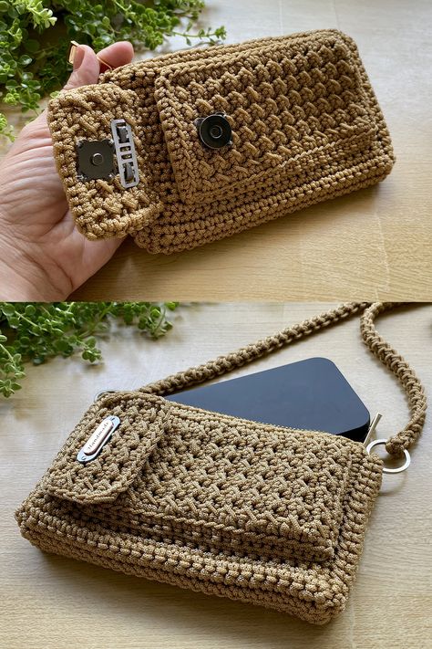 Phone Carrier Crochet, Knitting Phone Bag, Crochet Phone Wallet, Crochet Cellphone Bag Free Pattern, Crochet Purse With Zipper, Small Phone Bag, Crochet Crossbody Phone Bag Pattern Free, Rope Crochet Bag, Crochet Phone Bag Tutorial