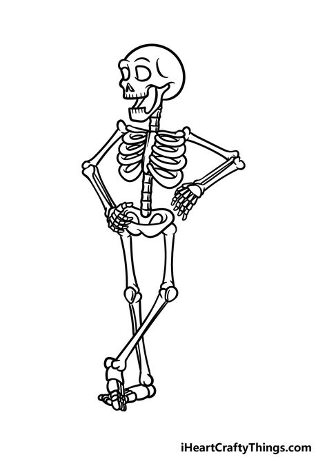 Cartoon Skeleton Drawing, Skeleton Drawing Ideas, Easy Skeleton Drawing, Simple Skeleton Drawing, Drawing Ideas Skeleton, Skeleton Head Drawing, Skeleton Drawing Easy, Draw A Skeleton, Skeleton Template