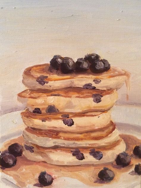 Pancake Painting Acrylic, Food Art Painting Acrylic, Brunch Painting, Pancake Painting, Food Art Painting, Pancake Art, Food Painting, Oil Pastel Drawings, Cute Paintings