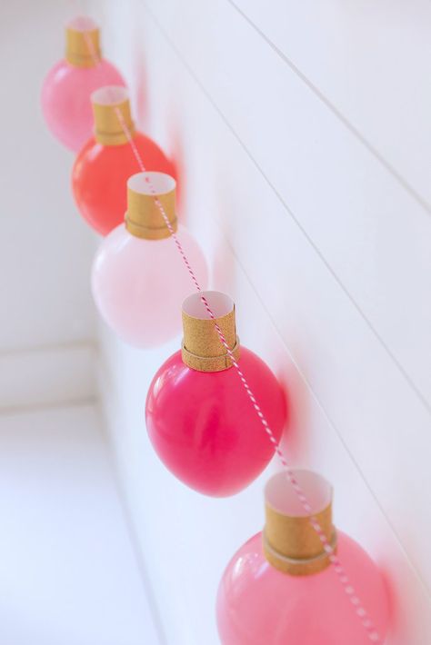 Balloon String Lights, Merry And Bright Christmas Party Theme, Pink Christmas Theme, Balloon Projects, Pink And Red Christmas, Maximalist Christmas, Christmas Theme Party, Colorful Christmas Decorations, Balloon Christmas