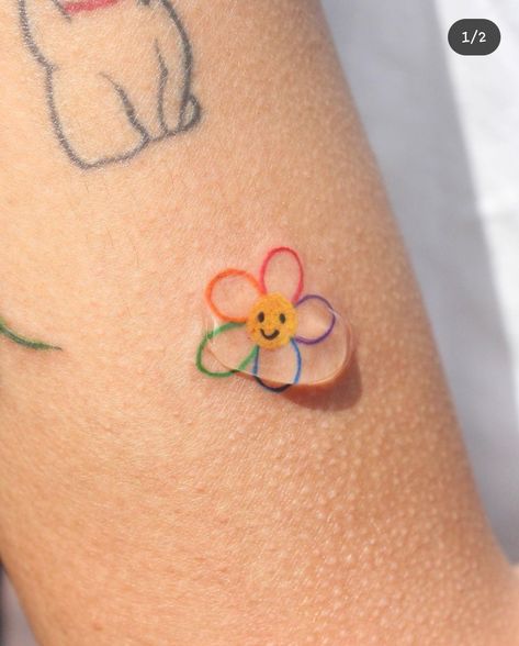 Cute Hand Tattoos Small Simple, Small Tattoo Color, Cute Small Meaningful Tattoos, Small Color Tattoos For Women, Small Gay Tattoo, Minimalist Colored Tattoo, Small Coloured Tattoos, Gay Tattoo For Women, Weird Tattoos Creative