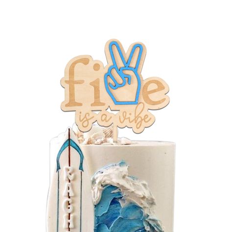 PRICES MAY VARY. 🖐️CELEBRATING INDIVIDUALITY - Is your baby turning five and do you want to throw a groovy-themed fifth birthday? Add this retro, boho five is a vibe cake topper!The blue hand gesture signifies that "Five is a Vibe" and it's cool to be different. 🖐️UNIQUE AND PLAYFUL DESIGN - Make your child's 5th birthday truly stand out with our one-of-a-kind cake topper. The creative twist of replacing the "V" with a blue hand gesture adds a playful touch that sets it apart from traditional High Fives And Good Vibes Birthday, Five Birthday, Five Is A Vibe Birthday Party, Retro Cake Topper, Groovy Cake Topper, Groovy Cake, Five Is A Vibe, Retro Cake, Dinosaur Balloons