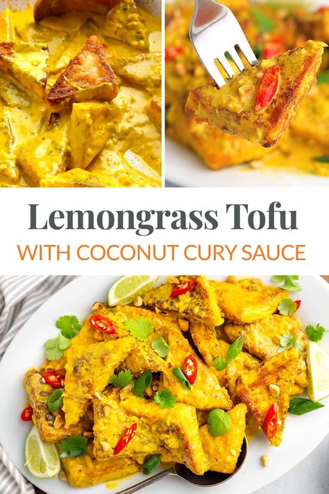 This lemongrass tofu recipe is mouthwateringly aromatic and flavourful. Tofu is seasoned and pan-fried to crispy, then tossed in a creamy lemongrass coconut curry sauce. Served over rice, noodles or with stir-fried veggies, this tofu curry will become your new favourite vegetarian dinner. Gluten-free and vegan-friendly. via @irena_macri Debloat Diet, Tofu Coconut Curry, Food Prep Meals, Lemongrass Tofu, Creamy Coconut Curry, Lemongrass Recipes, Recipes Supper, Fried Veggies, Curry Recipes Vegetarian